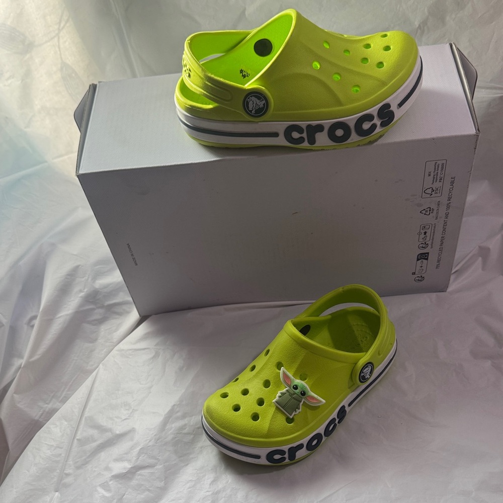Baby Yoda CROCS Kids Neon Green Slippers with Character Charm